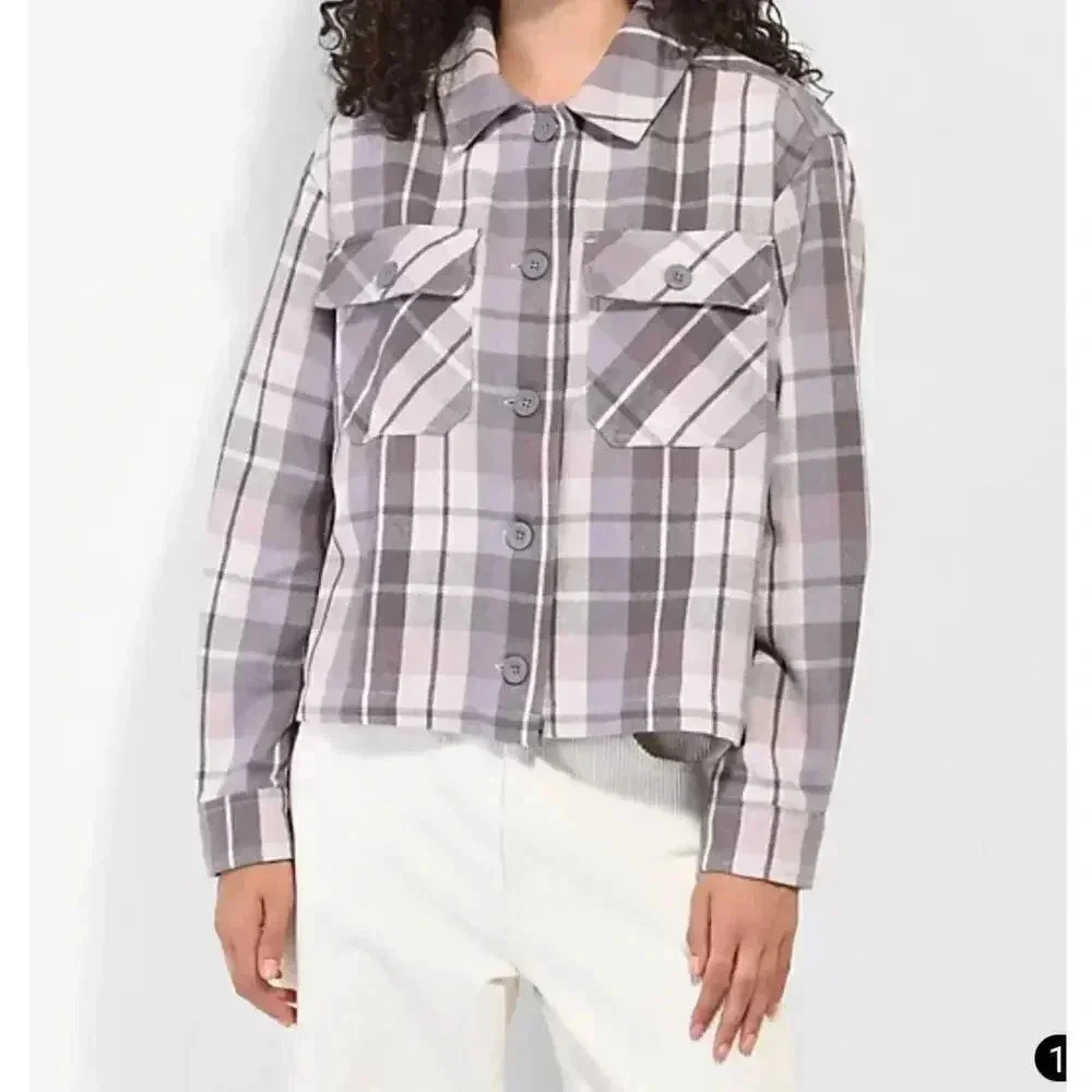 Empyre Lita Seafog Crop Flannel Shirt size M